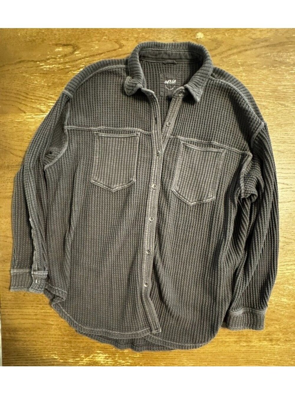 Aerie Dark Gray Lumber jane Waffle Knit Button Down Shacket Oversized Shirt M